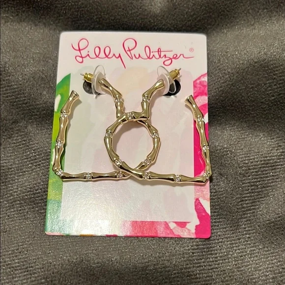 ❤️ Lilly Pulitzer Gold Color Bamboo Heart Hoop Earrings NWT - Picture 1 of 2
